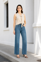 Jeans JS Denim wide leg de tiro alto en azul medio — Mezclilla media