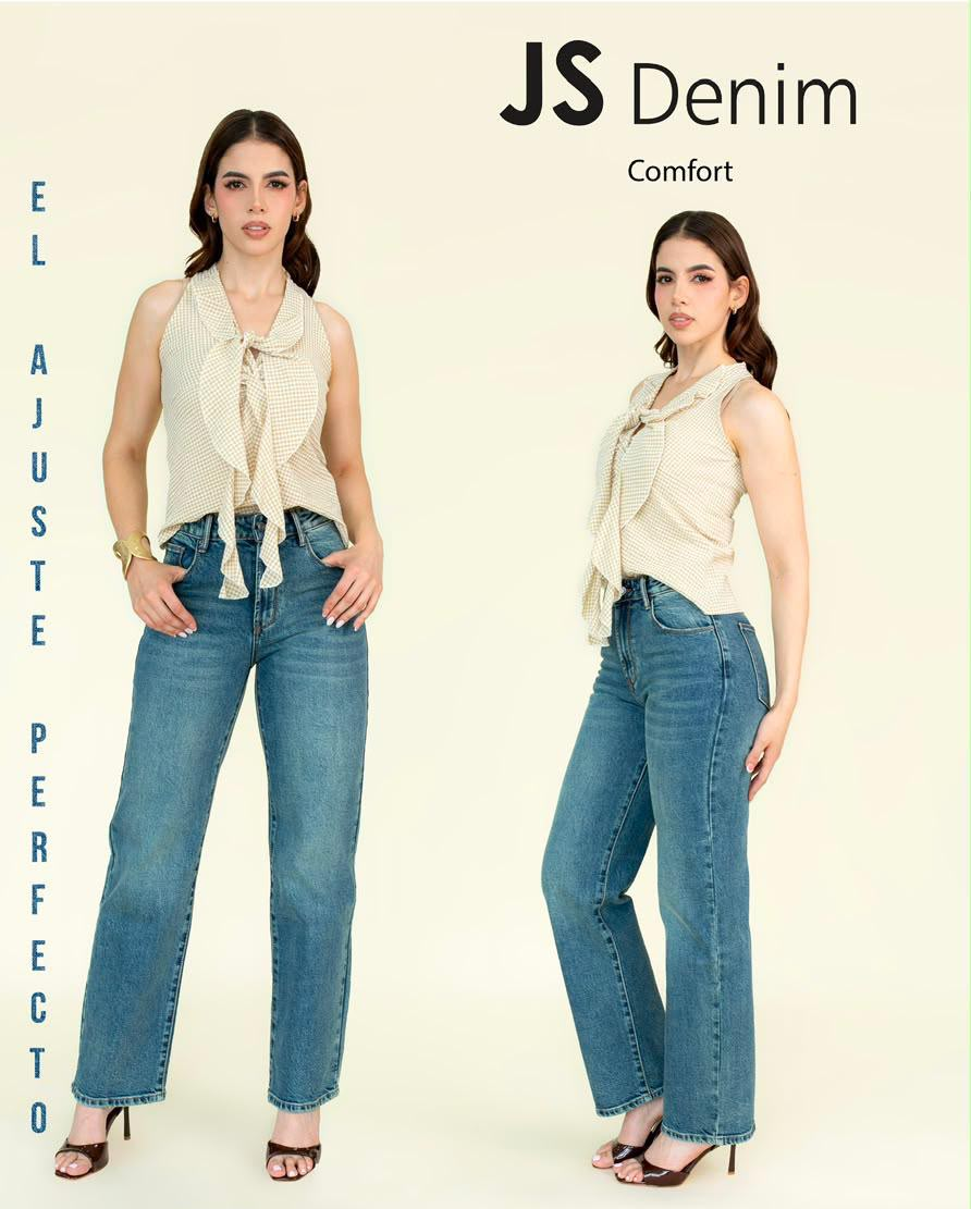 Jeans JS Denim wide leg de tiro alto en azul medio — Mezclilla media