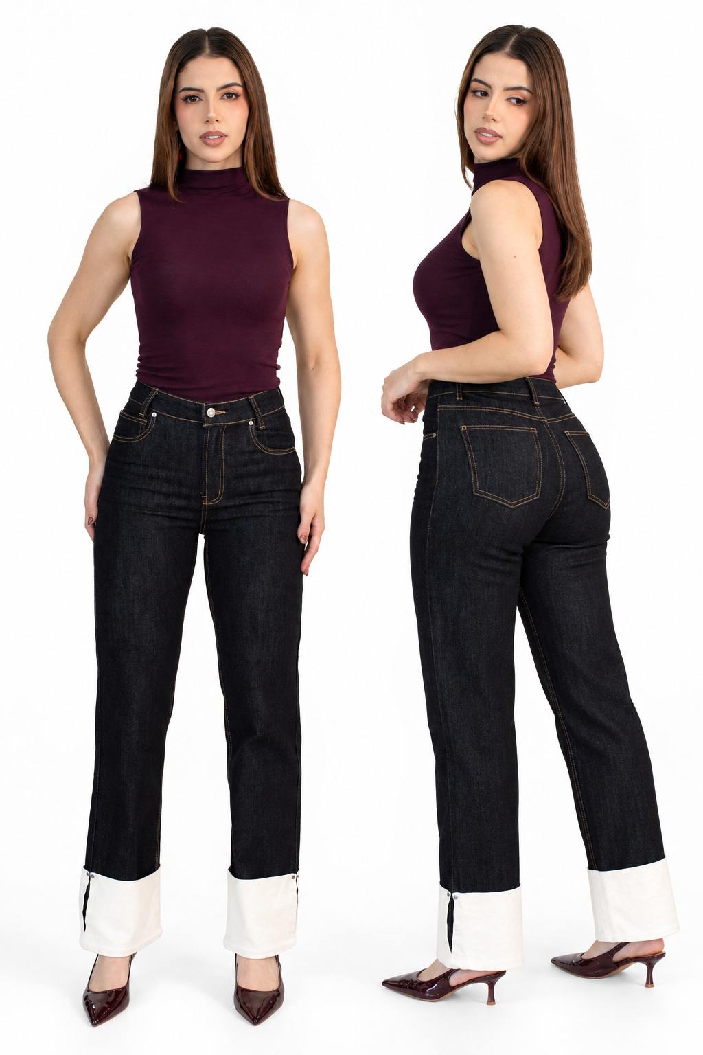Jeans JS Denim rectos negros con valenciana blanca — Negro