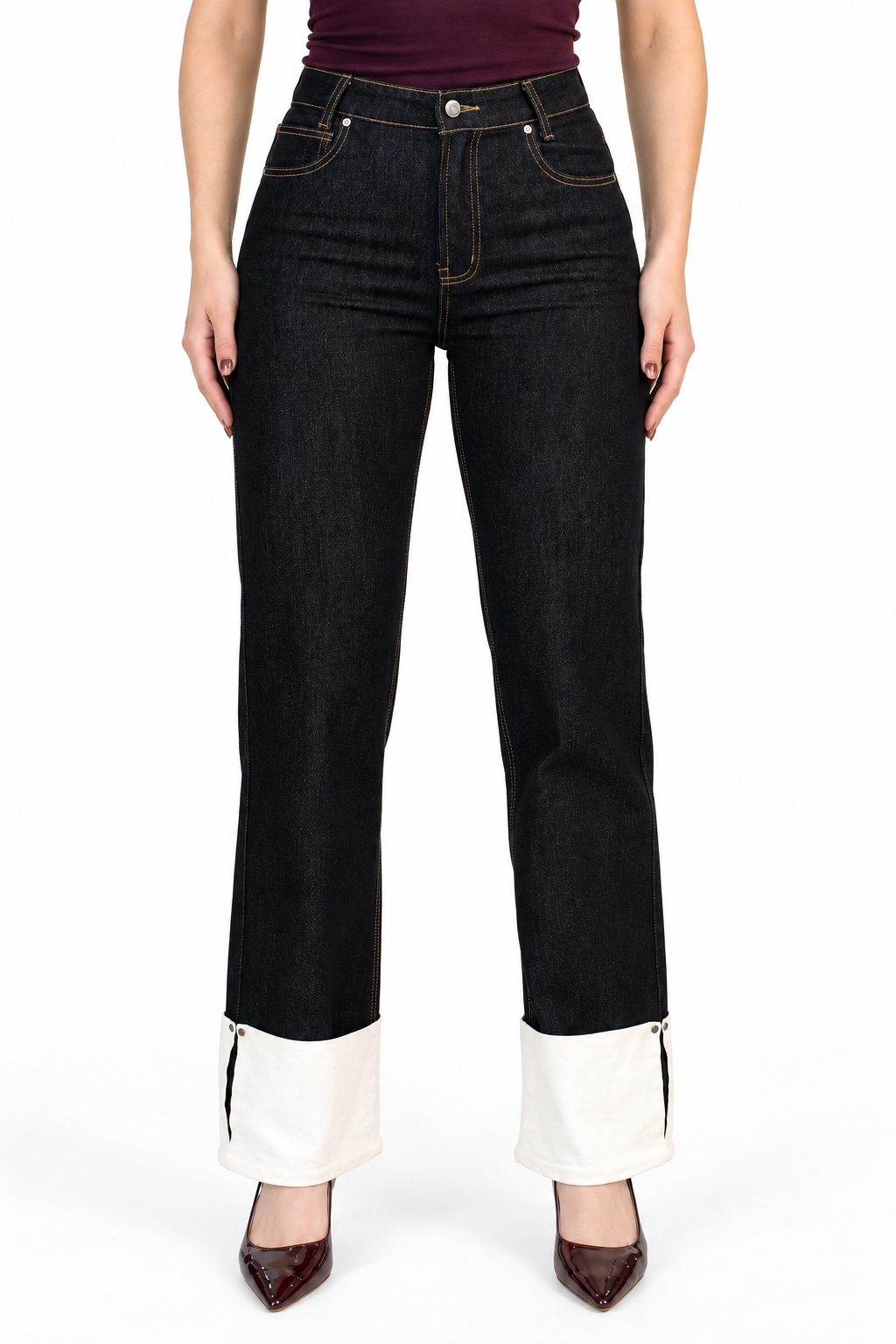 Jeans JS Denim rectos negros con valenciana blanca — Negro