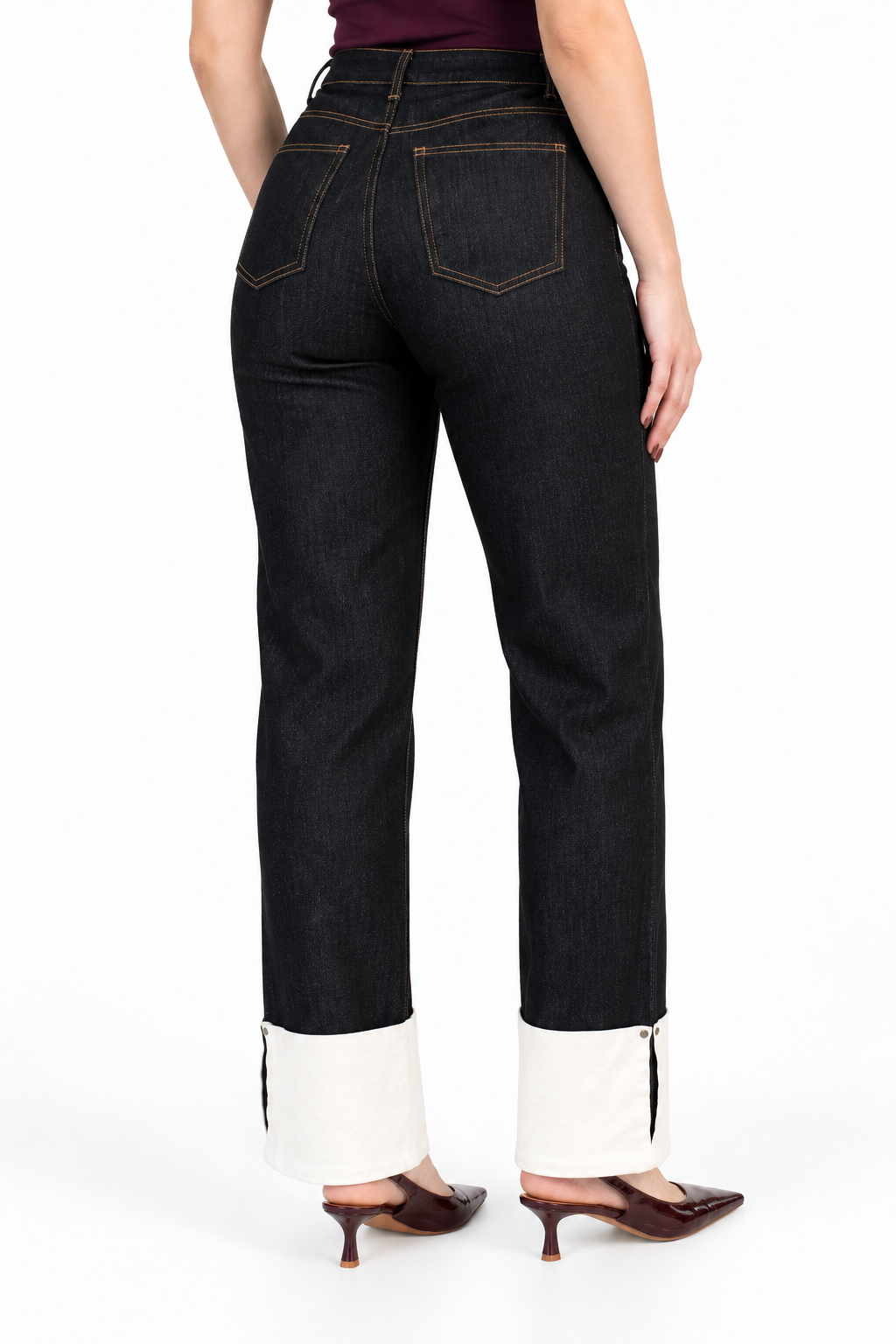 Jeans JS Denim rectos negros con valenciana blanca — Negro