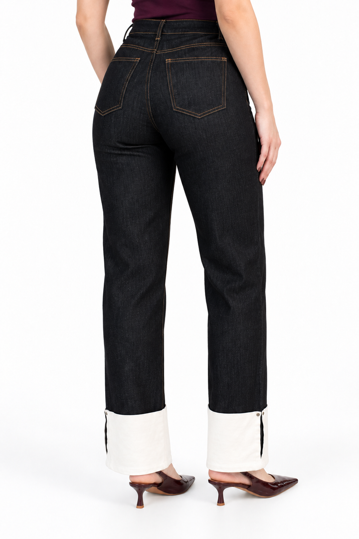Jeans JS Denim rectos negros con valenciana blanca — Negro