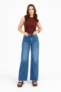 Jeans JS Denim wide leg con cinturón incluido — Mezclilla media