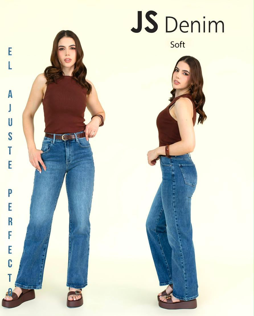 Jeans JS Denim wide leg con cinturón incluido — Mezclilla media