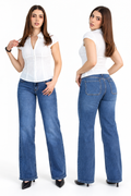 Jeans JS Denim wide leg con bolsas de parche — Mezclilla media