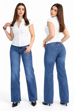 Jeans JS Denim wide leg con bolsas de parche — Mezclilla media