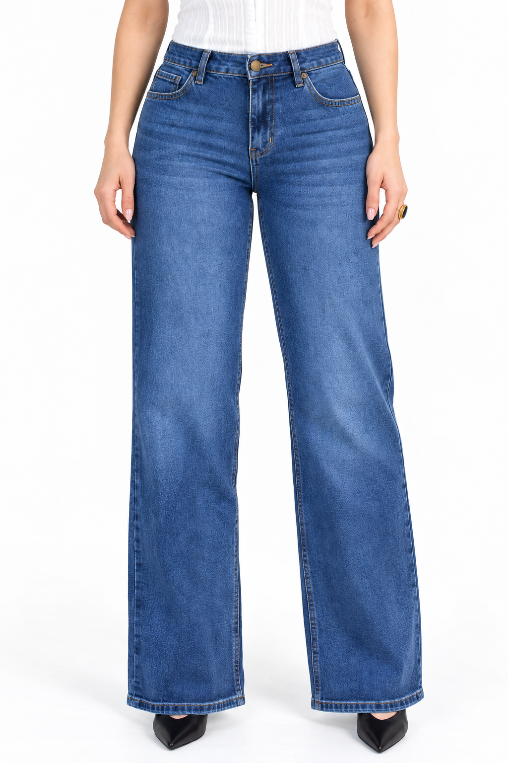 Jeans JS Denim wide leg con bolsas de parche — Mezclilla media
