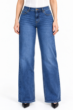 Jeans JS Denim wide leg con bolsas de parche — Mezclilla media