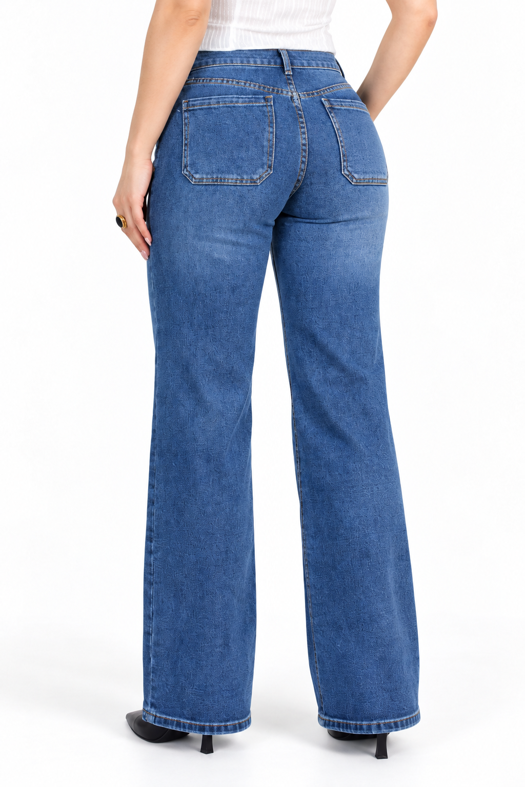 Jeans JS Denim wide leg con bolsas de parche — Mezclilla media