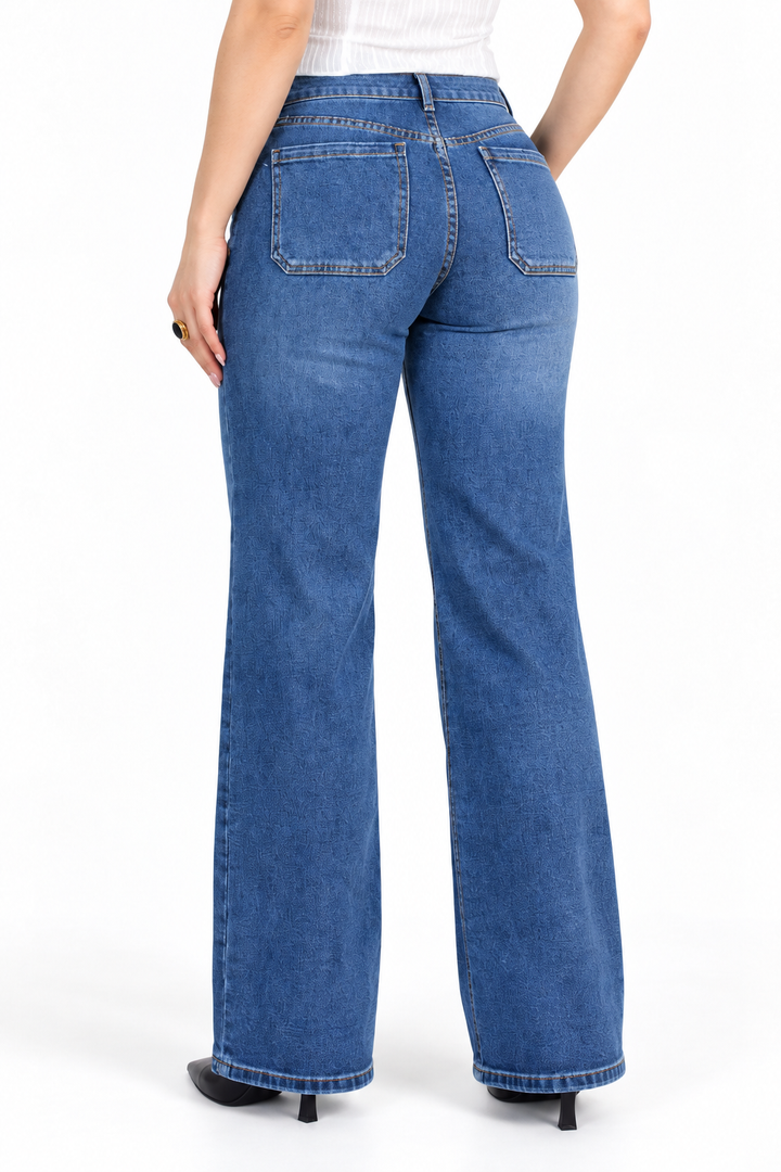 Jeans JS Denim wide leg con bolsas de parche — Mezclilla media