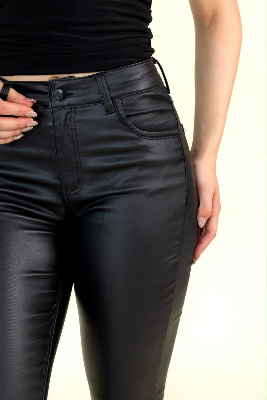 Jeans JS Denim skinny encerado de tiro alto — Negro encerado