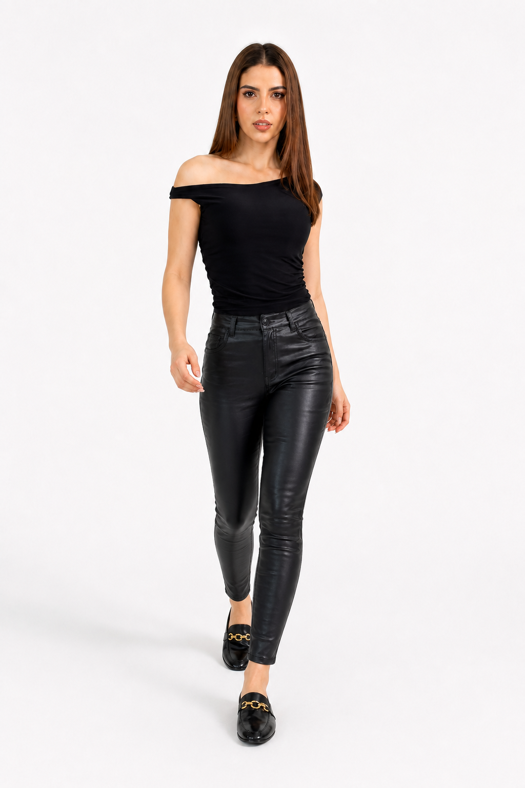 Jeans JS Denim skinny encerado de tiro alto — Negro encerado