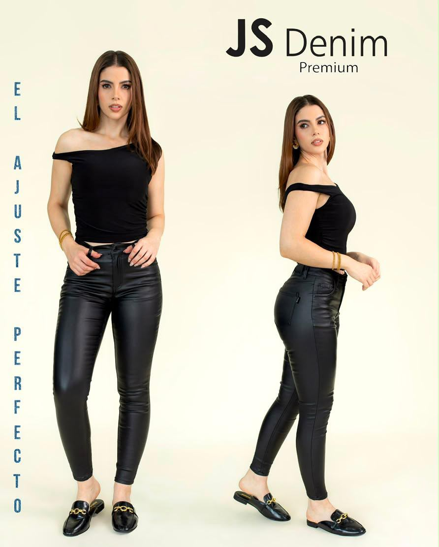 Jeans JS Denim skinny encerado de tiro alto — Negro encerado