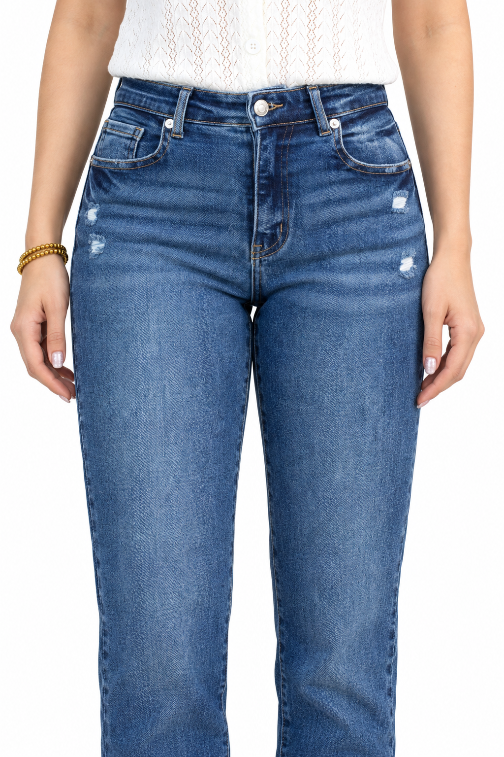 Jeans JS Denim rectos con valenciana deslavada — Mezclilla oscura