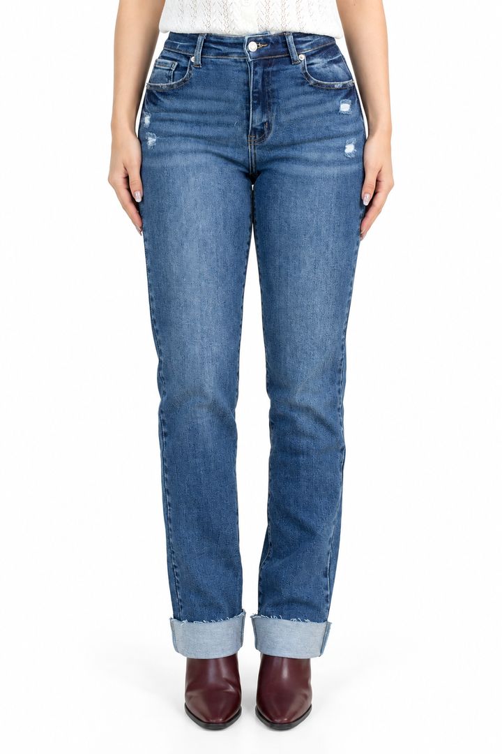 Jeans JS Denim rectos con valenciana deslavada — Mezclilla oscura