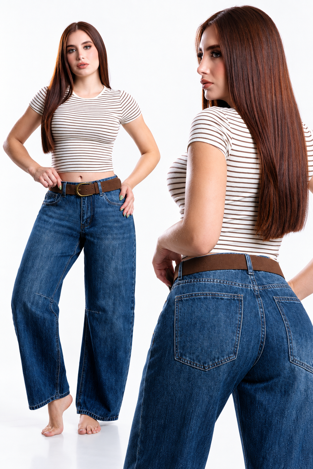 Jeans Juliette barrel ballon con cinto — Mezclilla media