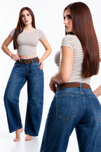 Jeans Juliette barrel ballon con cinto — Mezclilla media