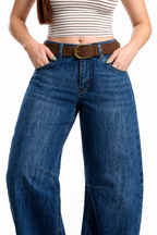 Jeans Juliette barrel ballon con cinto — Mezclilla media