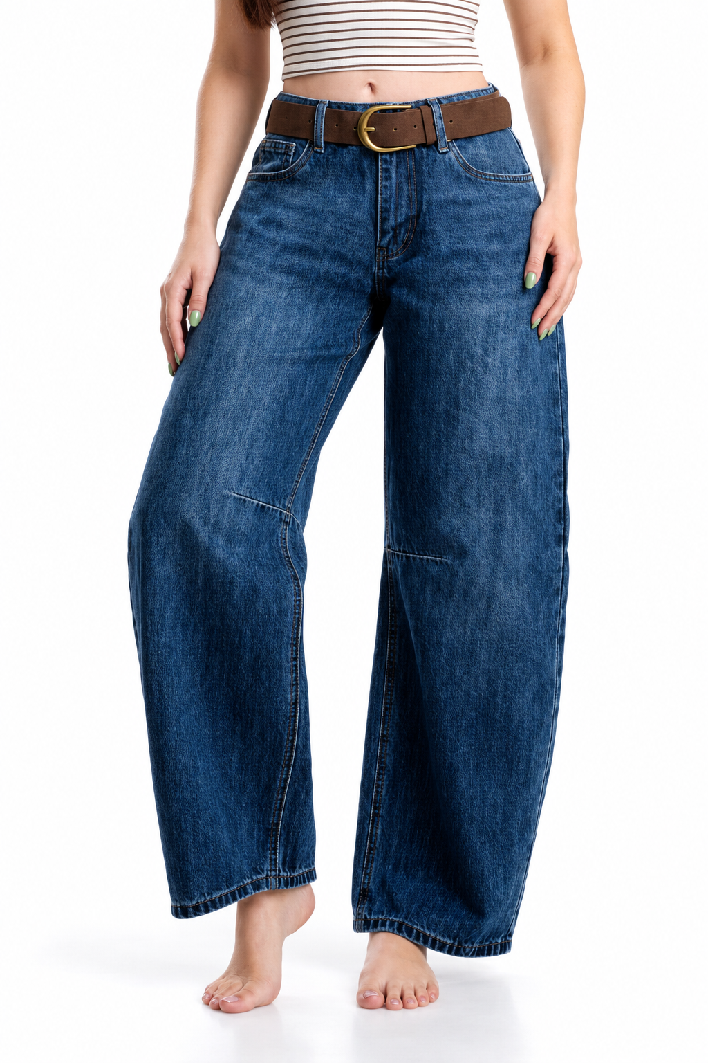 Jeans Juliette barrel ballon con cinto — Mezclilla media