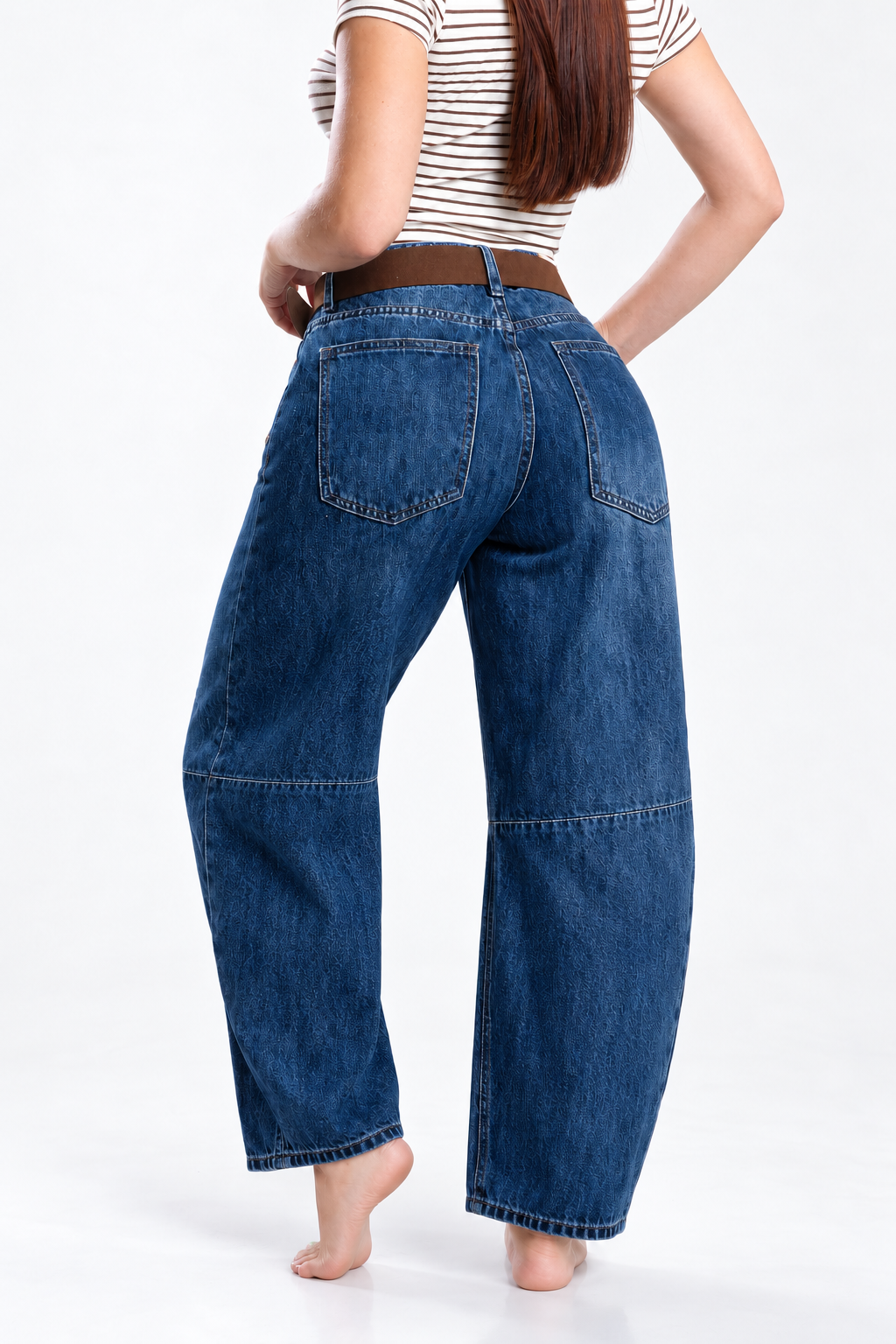 Jeans Juliette barrel ballon con cinto — Mezclilla media