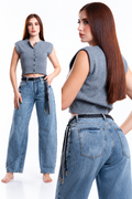 Jeans Juliette barrel ballon claro con cinto — Mezclilla clara