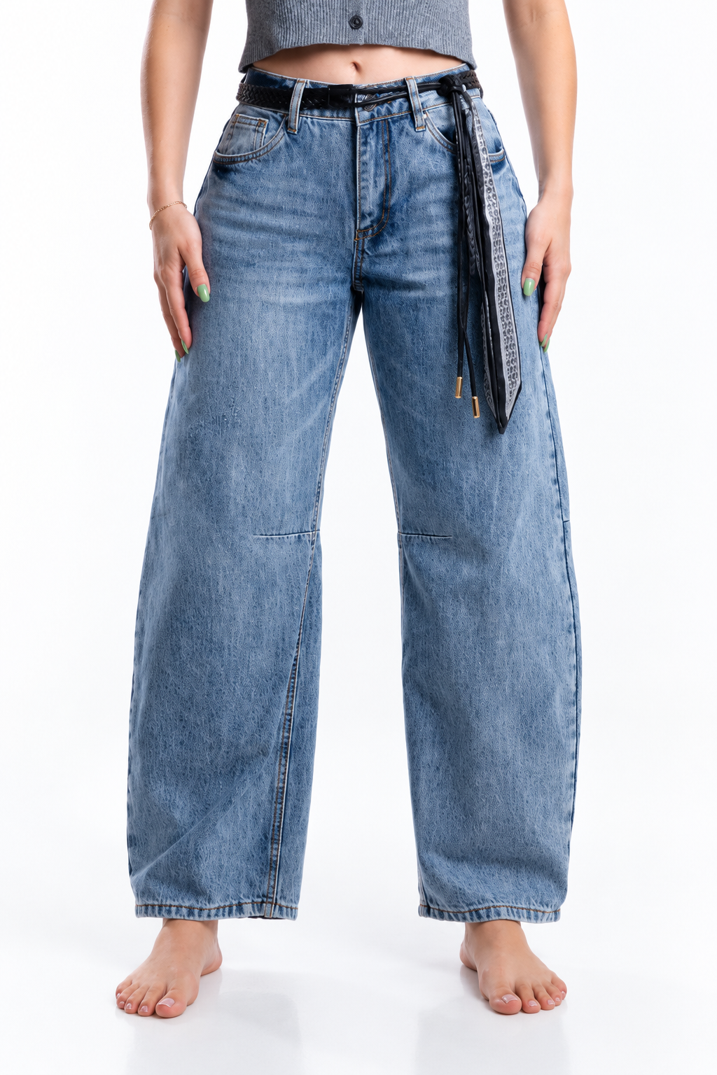 Jeans Juliette barrel ballon claro con cinto — Mezclilla clara