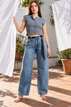 Jeans Juliette barrel ballon claro con cinto — Mezclilla clara