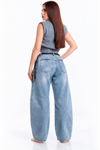 Jeans Juliette barrel ballon claro con cinto — Mezclilla clara