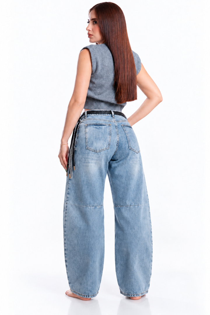 Jeans Juliette barrel ballon claro con cinto — Mezclilla clara