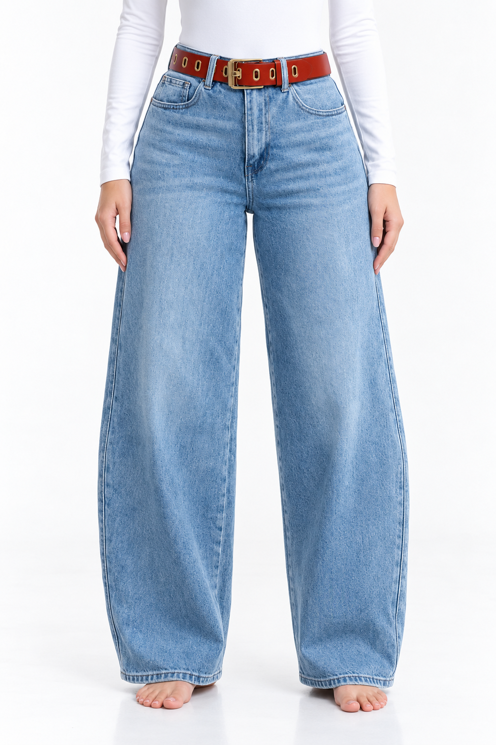 Jeans KOSCH barrel ballon claro con cinto — Mezclilla clara