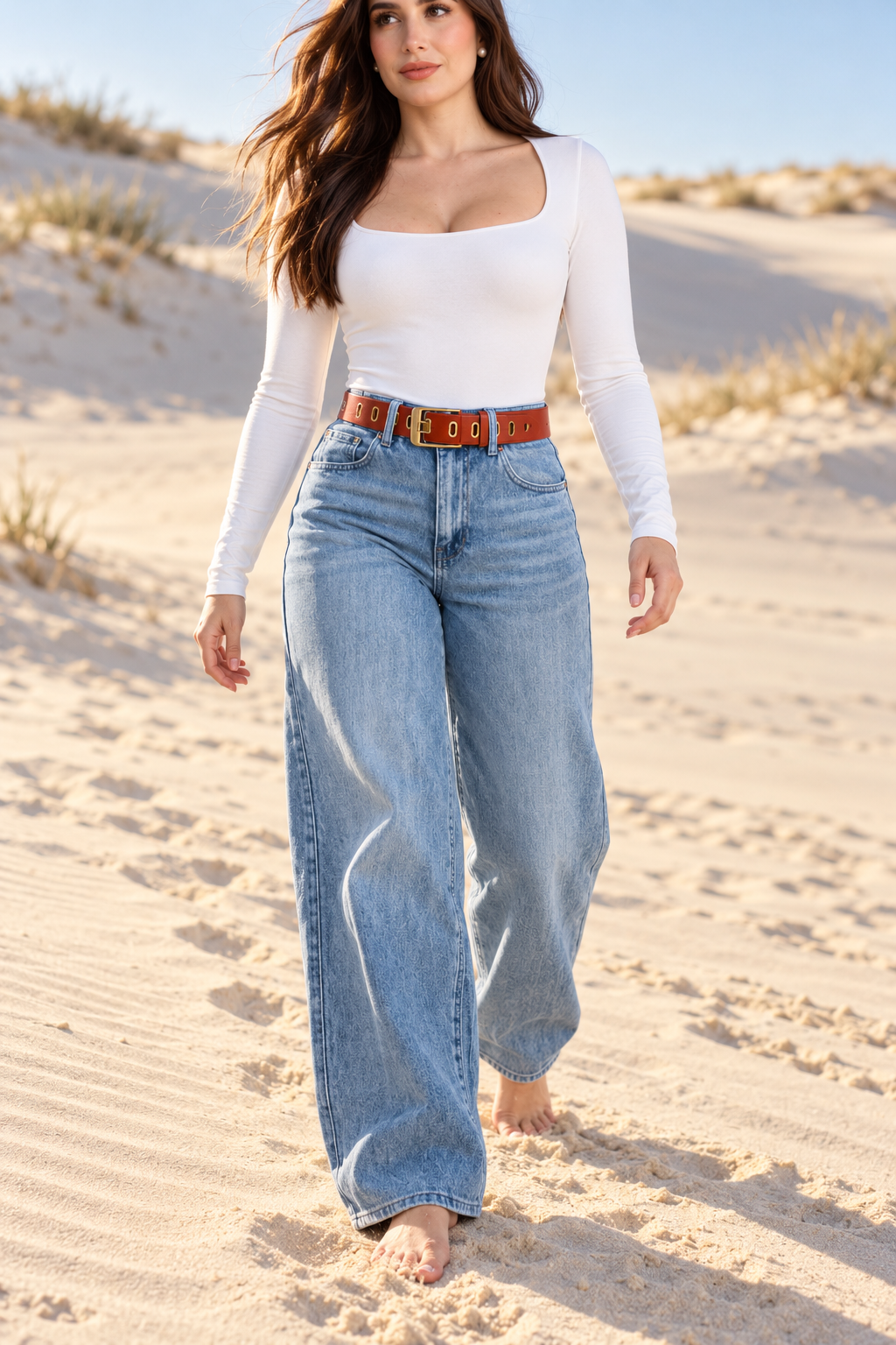 Jeans KOSCH barrel ballon claro con cinto — Mezclilla clara