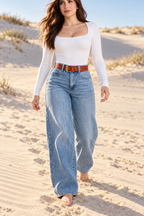 Jeans KOSCH barrel ballon claro con cinto — Mezclilla clara