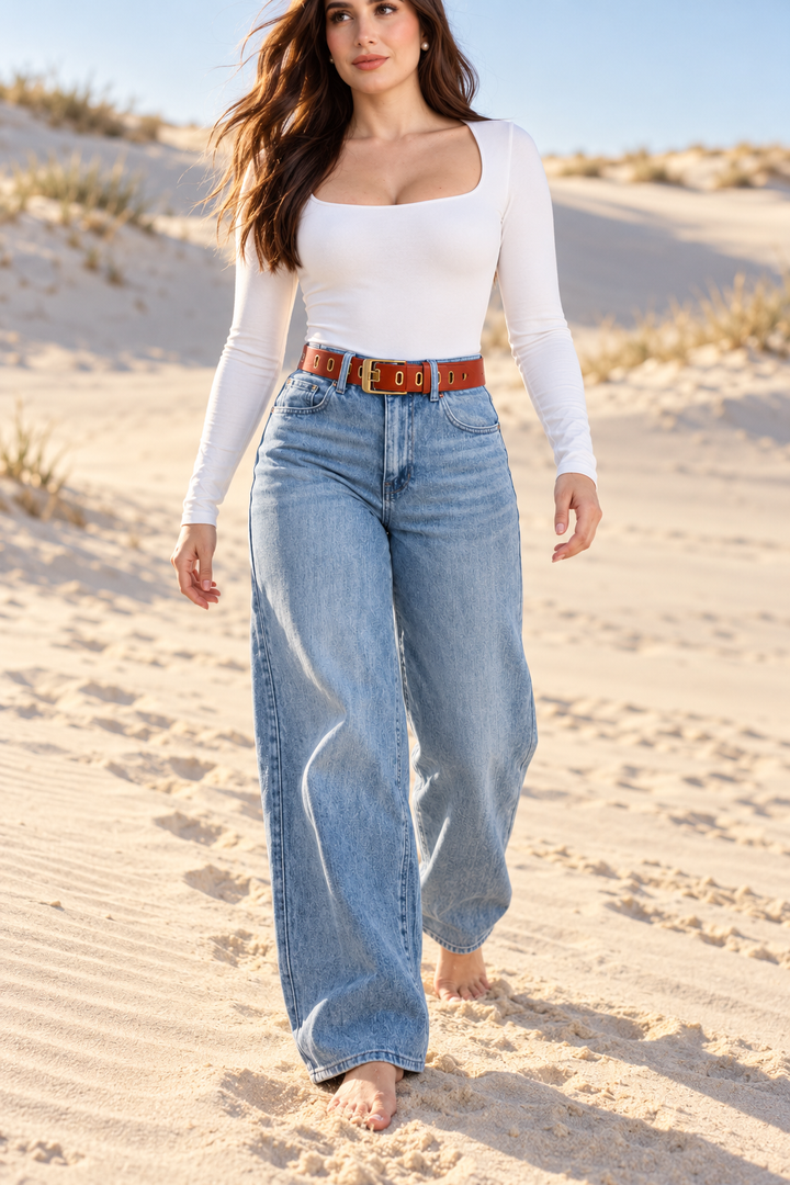 Jeans KOSCH barrel ballon claro con cinto — Mezclilla clara