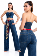 Jeans KOSCH straight wide oscuro con cinto — Mezclilla oscura