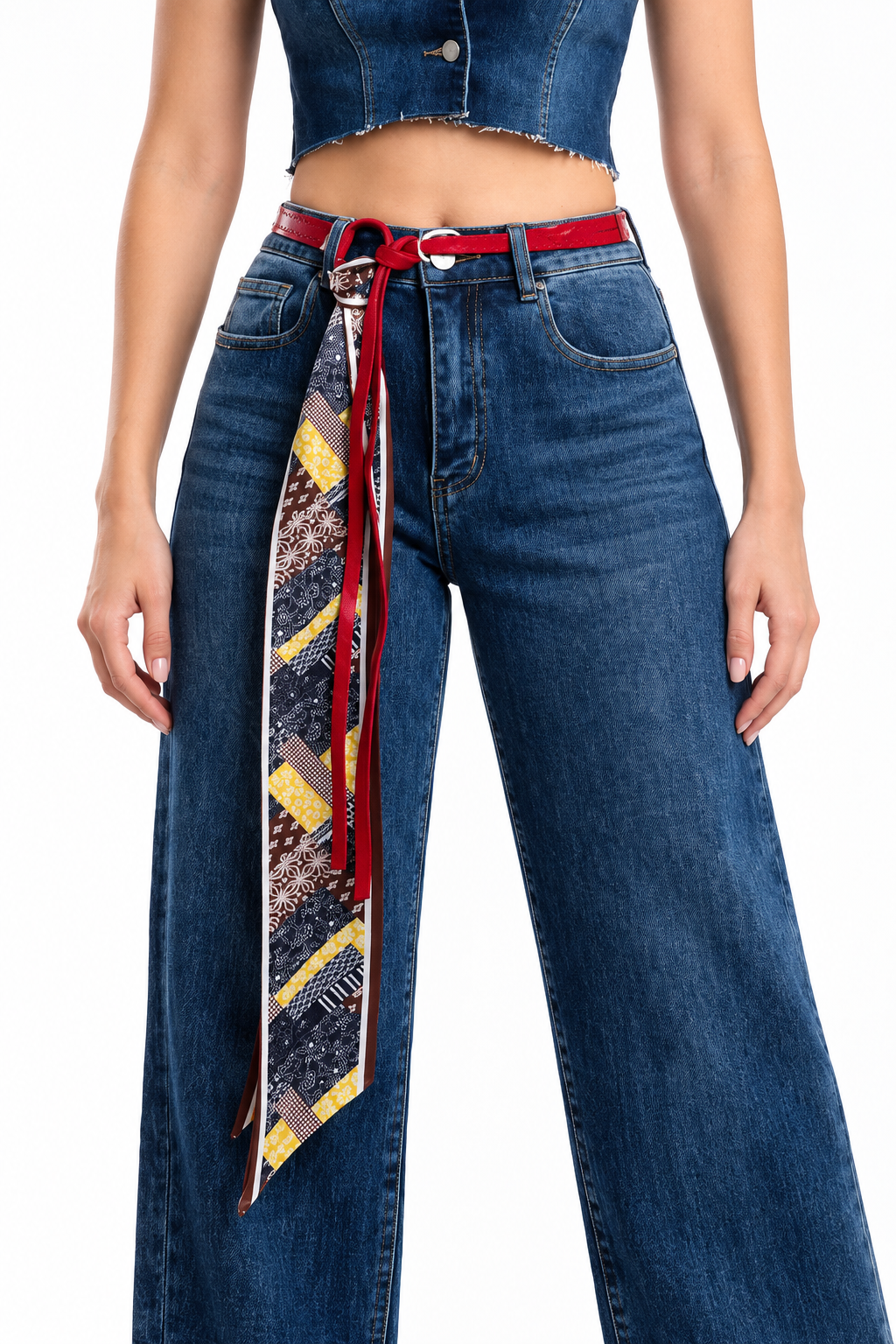Jeans KOSCH straight wide oscuro con cinto — Mezclilla oscura