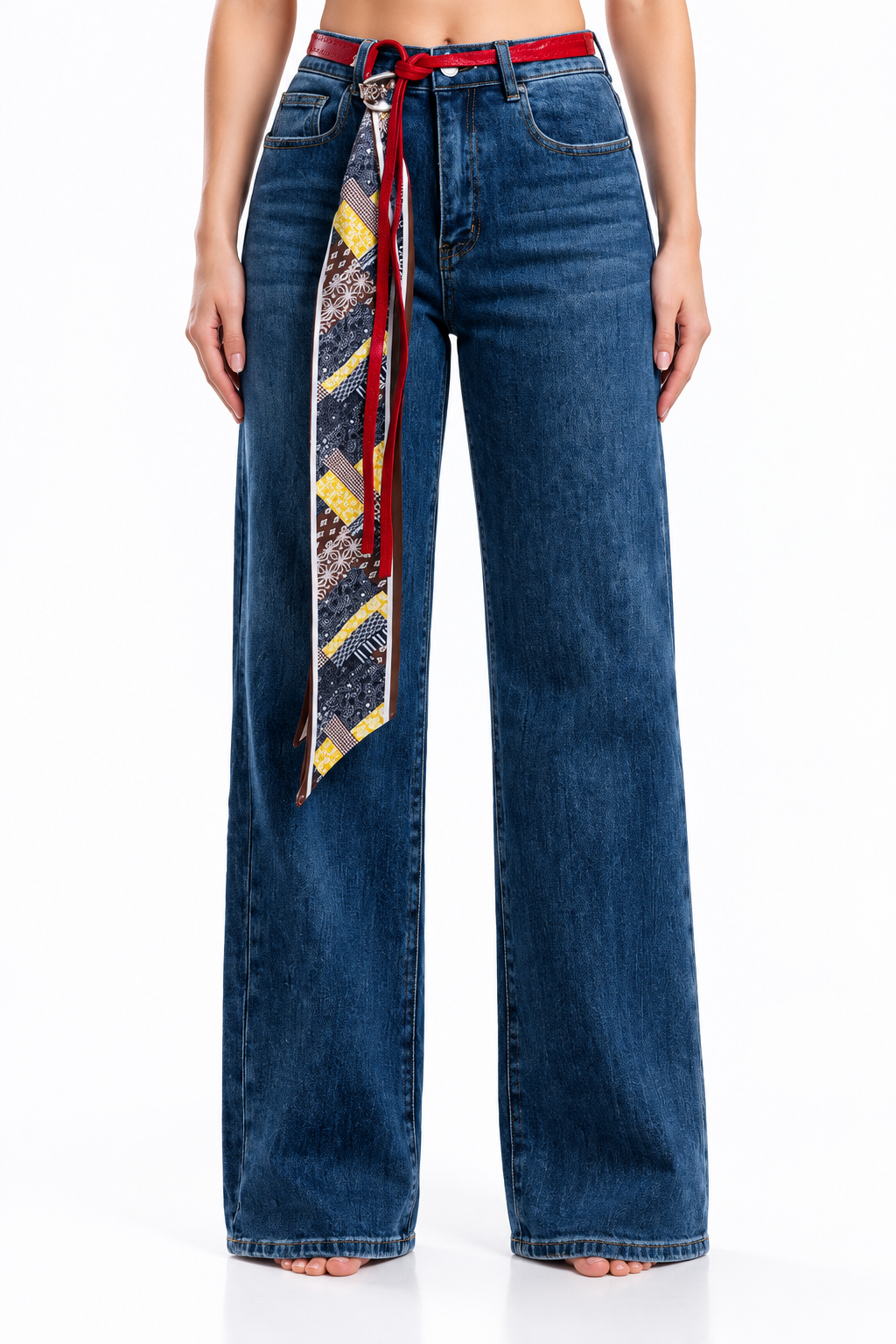 Jeans KOSCH straight wide oscuro con cinto — Mezclilla oscura