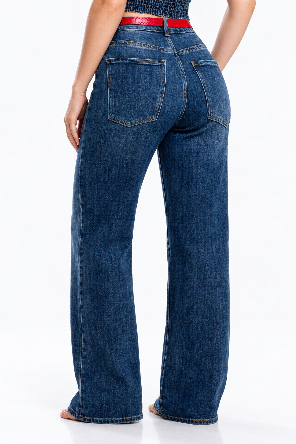 Jeans KOSCH straight wide oscuro con cinto — Mezclilla oscura