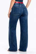 Jeans KOSCH straight wide oscuro con cinto — Mezclilla oscura