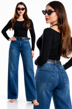 Jeans KOSCH straight wide con cinto — Mezclilla media