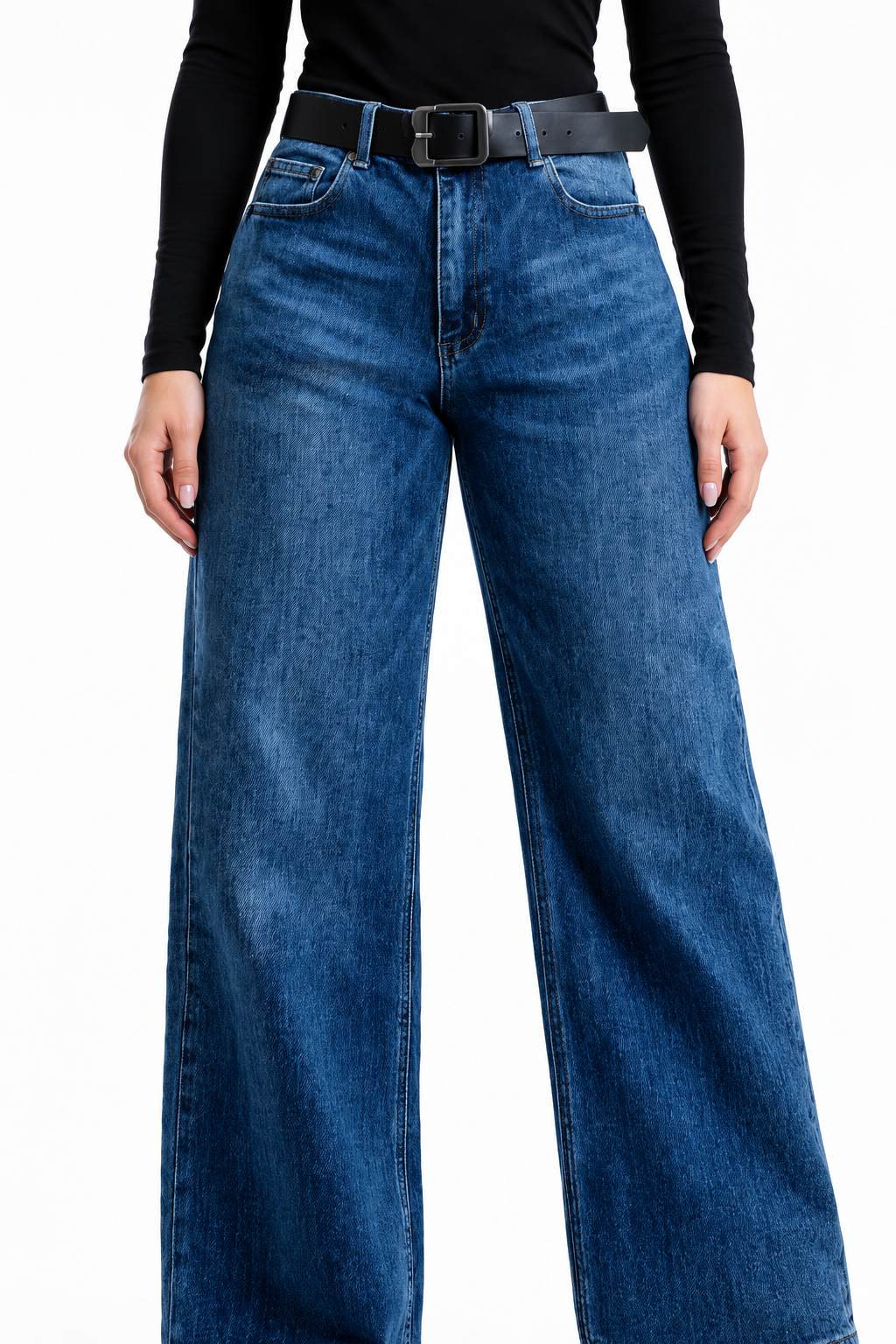 Jeans KOSCH straight wide con cinto — Mezclilla media