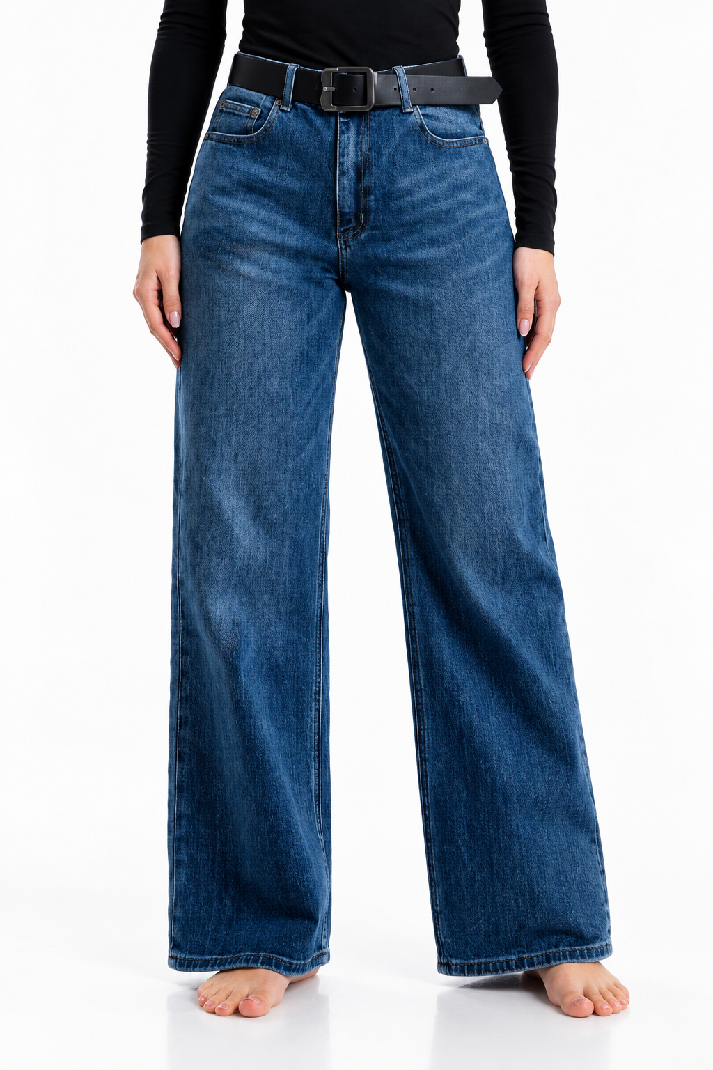 Jeans KOSCH straight wide con cinto — Mezclilla media