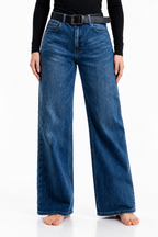 Jeans KOSCH straight wide con cinto — Mezclilla media