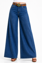 Jeans KOSCH loose wide con cinturón de hebilla — Mezclilla media
