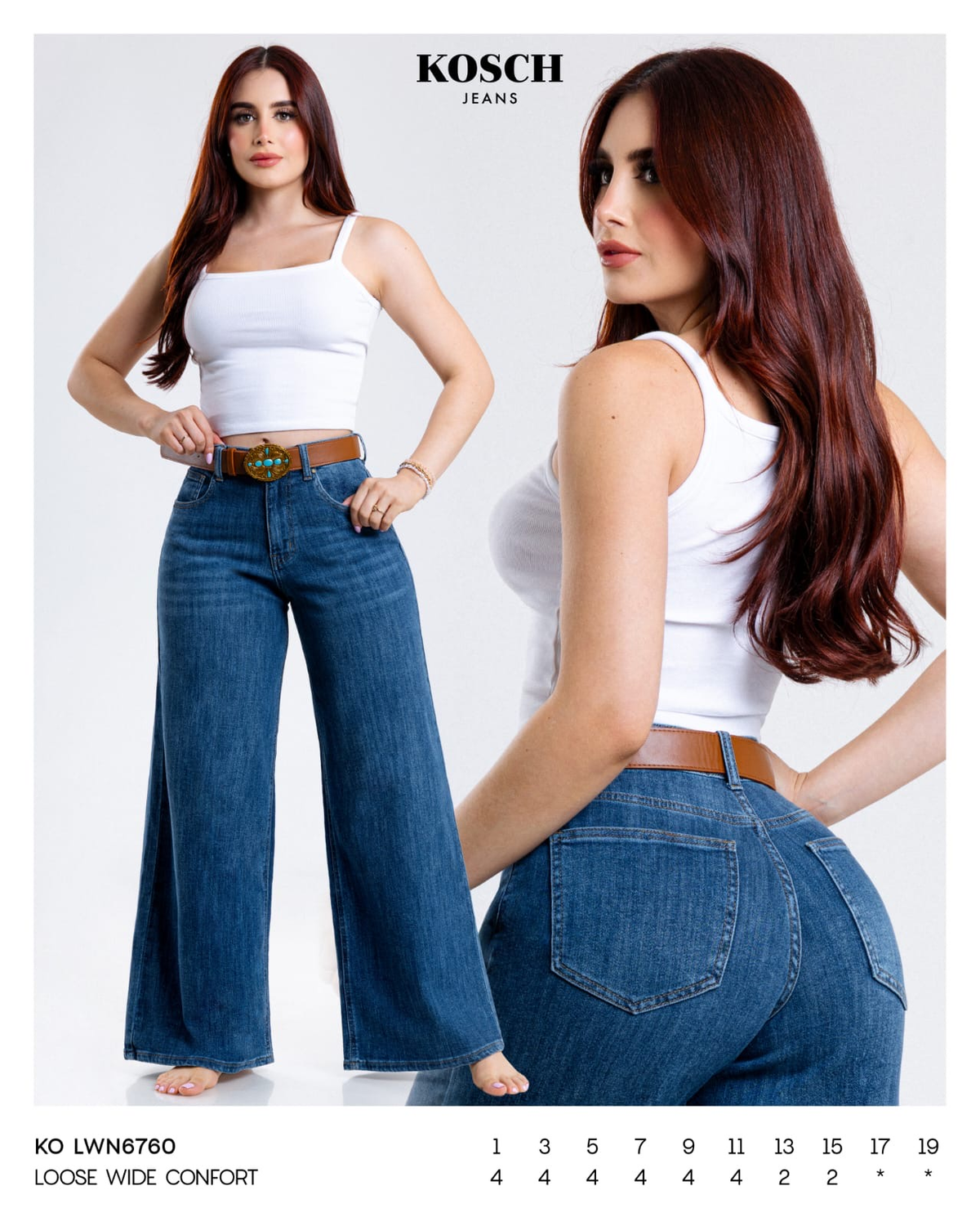 Jeans KOSCH loose wide con cinturón de hebilla — Mezclilla media