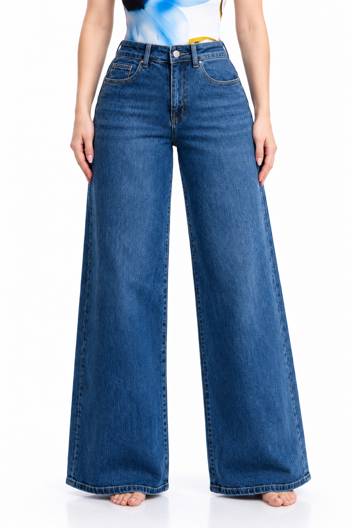 Jeans Michelle Ferrar loose wide con faja moldeadora — Mezclilla oscura