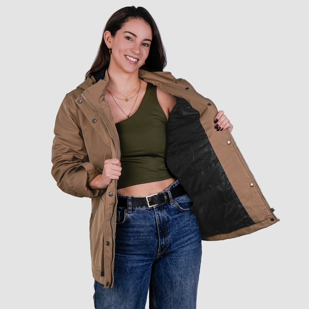 Chamarra rompevientos con forro y gorro desmontable — Beige