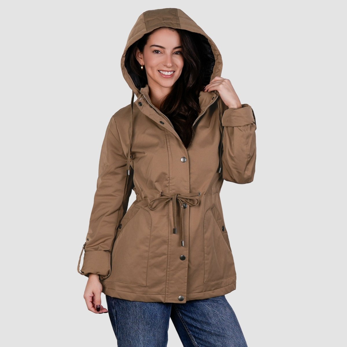Chamarra rompevientos con forro y gorro desmontable — Beige