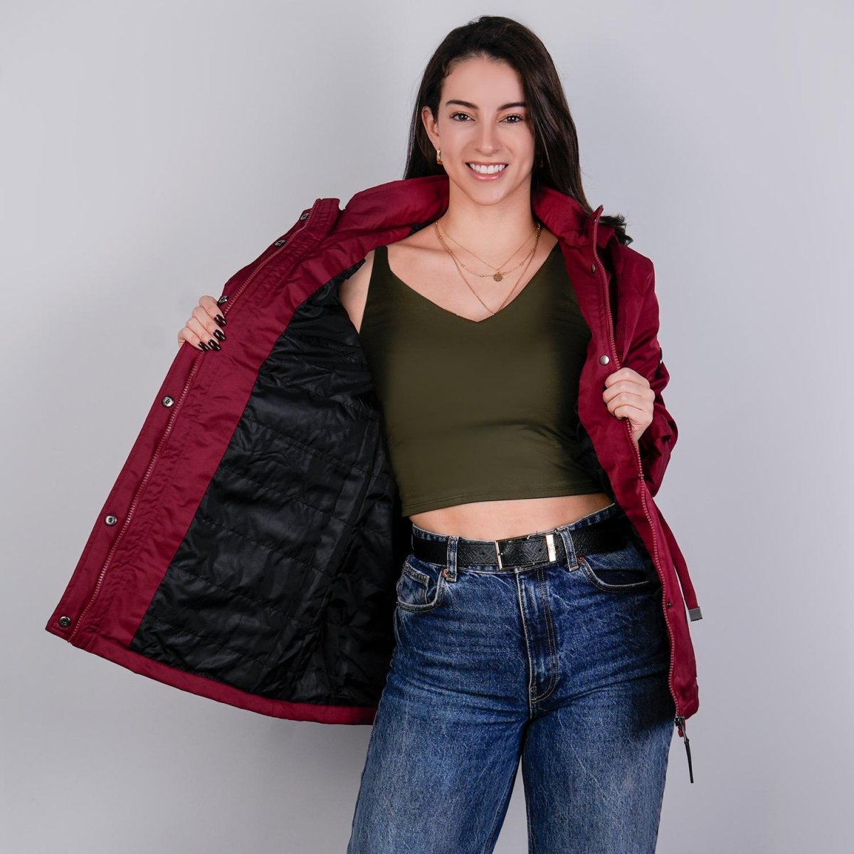 Chamarra rompevientos con forro y gorro desmontable — Dark Red