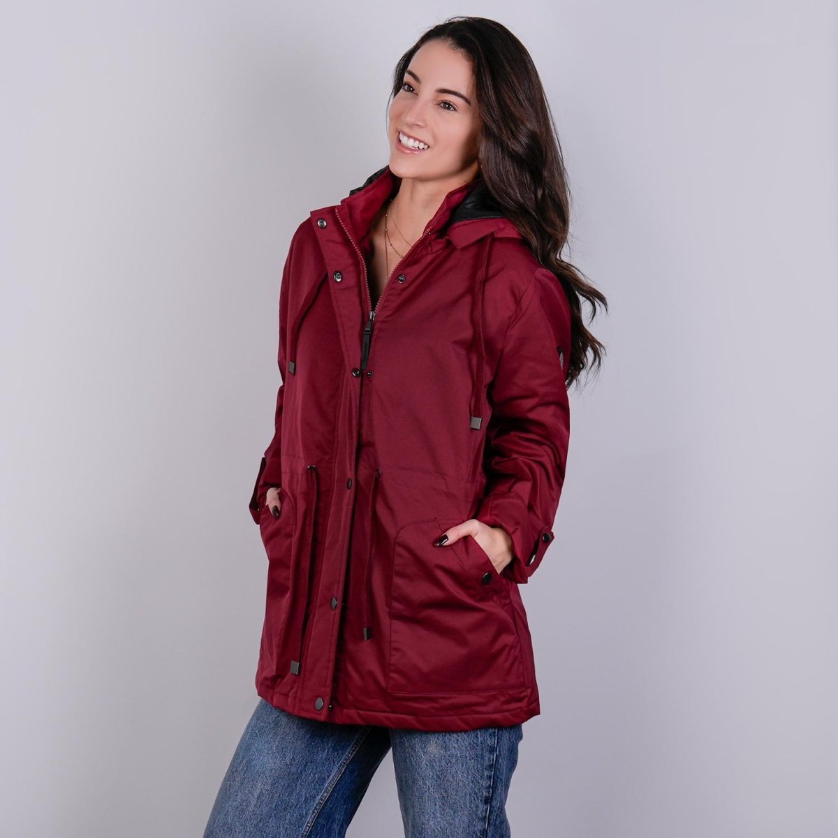 Chamarra rompevientos con forro y gorro desmontable — Dark Red