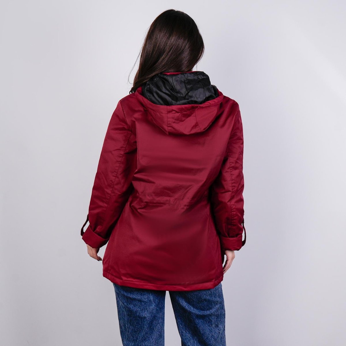 Chamarra rompevientos con forro y gorro desmontable — Dark Red